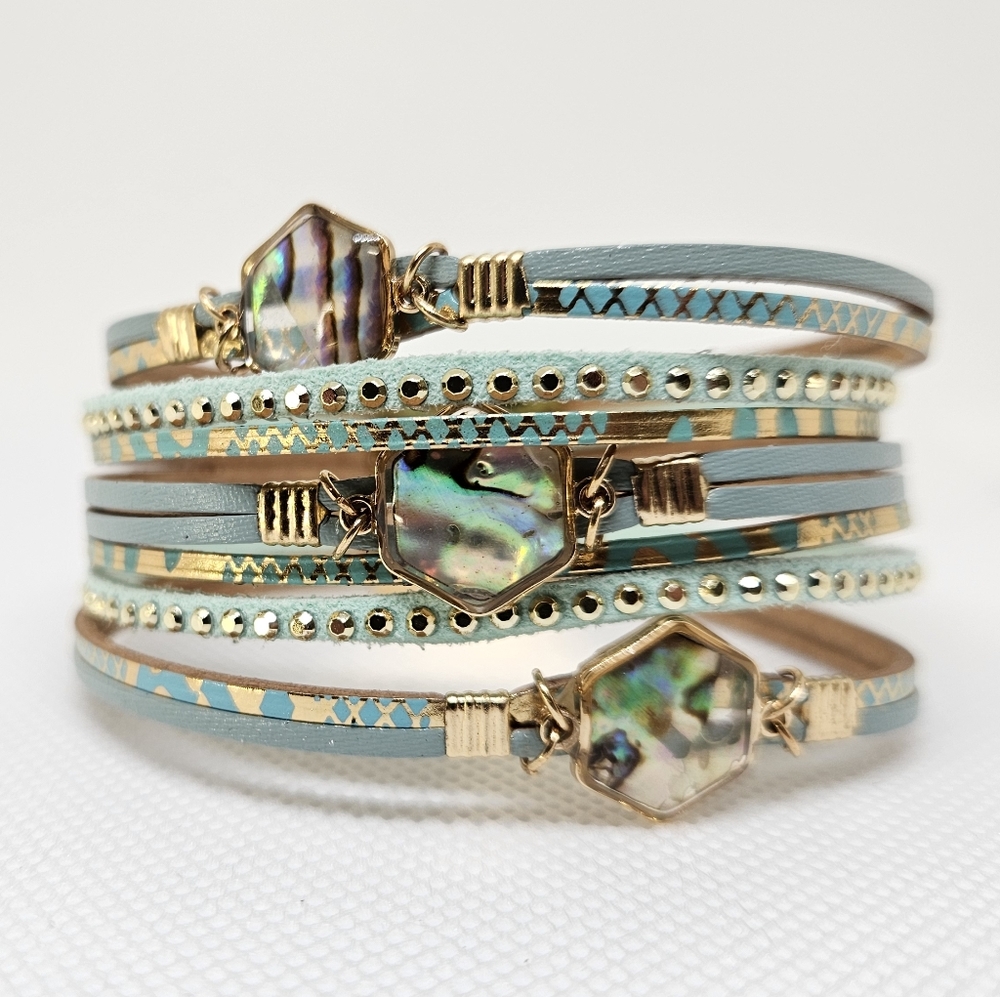 Leather magnetic buckle bracelet abalone shell